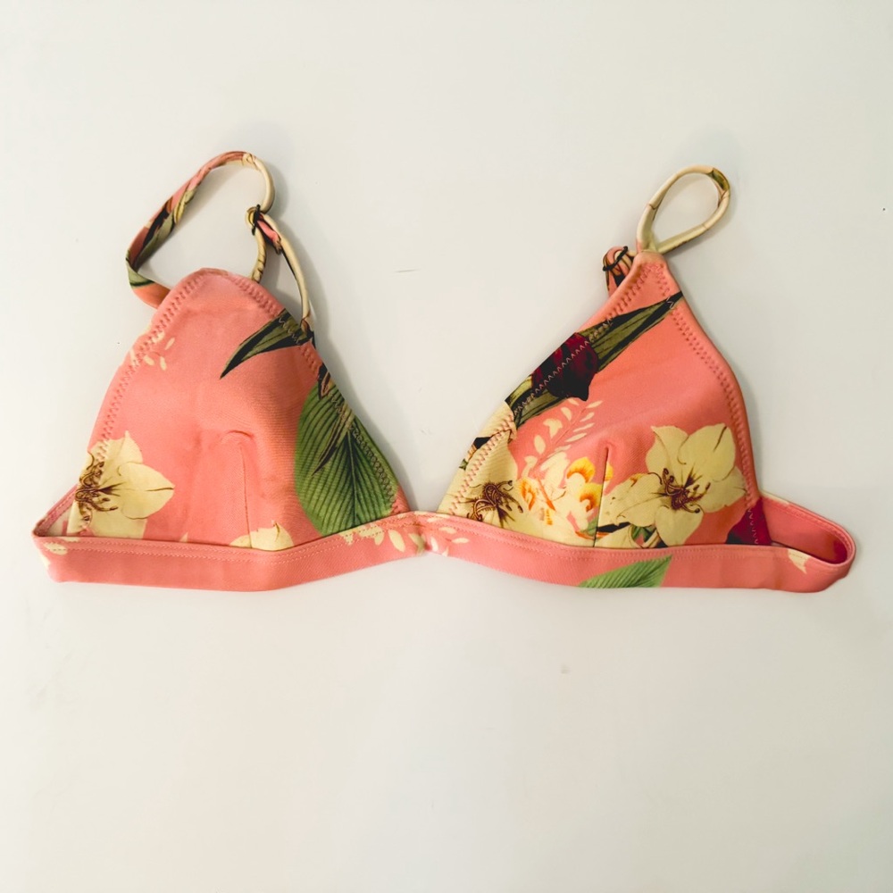 Pink Floral Triangl Swim Top triangle shape tropical florals
